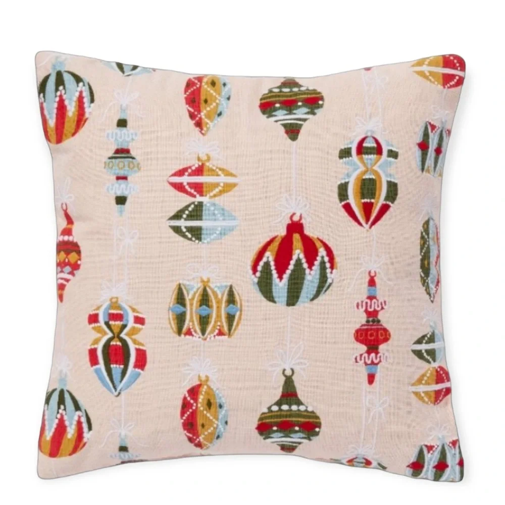 Threshold Embroidered Ornament Square Christmas Throw Pillow in Blush